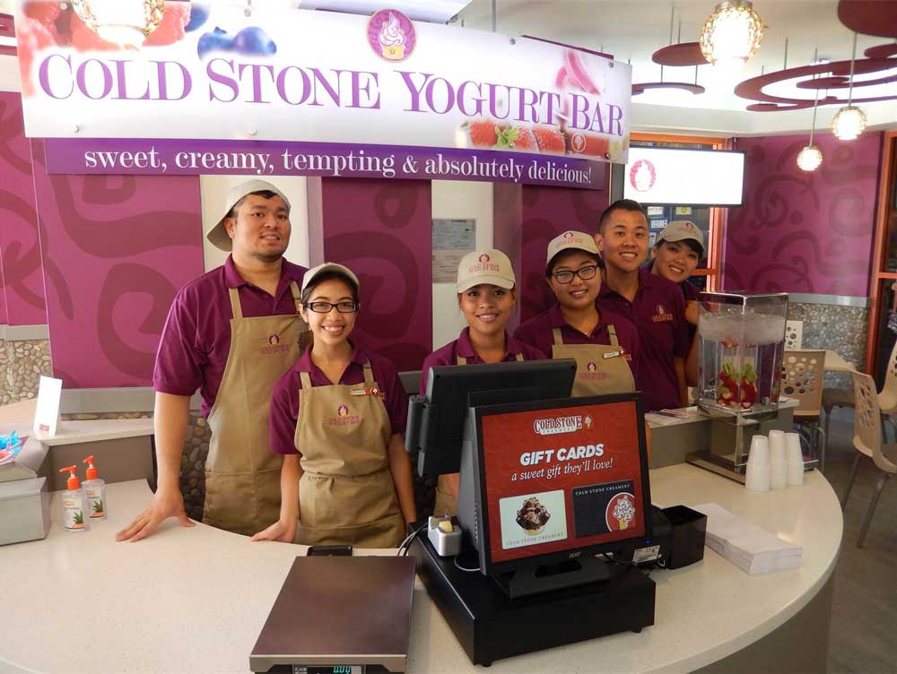Interior of Cold Stone Yogurt Bar and employees in Guam.
